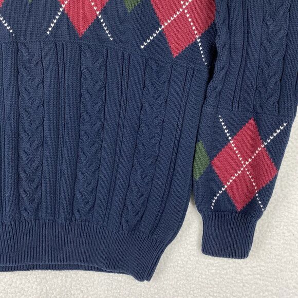 Vintage Woods‎ & Gray Sweater Mens XL Blue Cable Knit Argyle Preppy Heavy Cotton - Picture 2 of 14